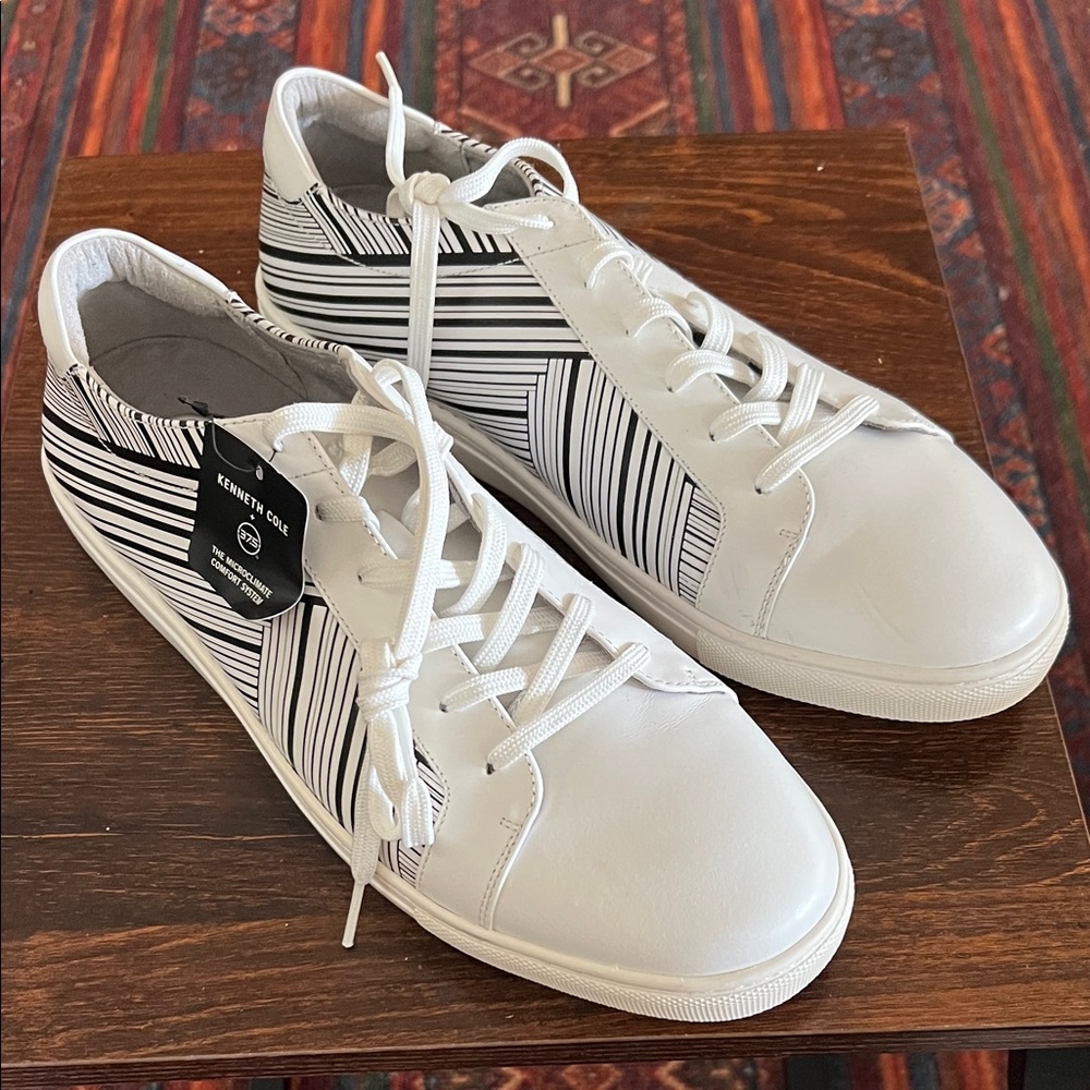 Kenneth Cole Striped White and Black Sneakers